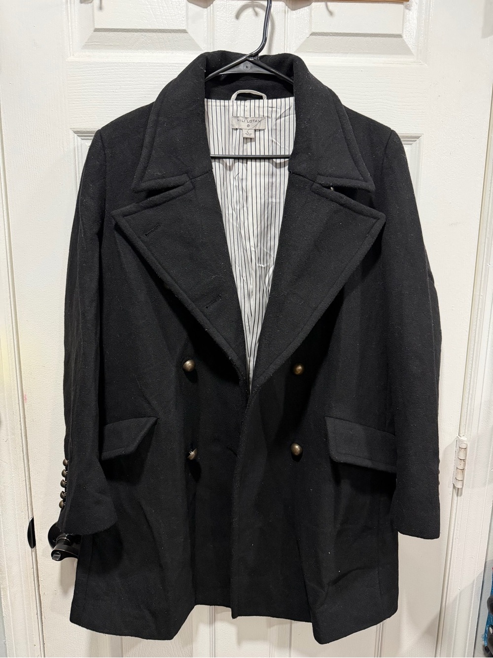 Nili Lotan women’s  Black Double-Breasted Wool Coat L